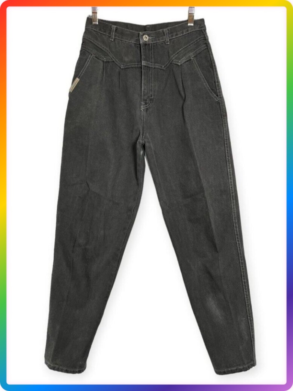 Vintage Gitano High Rise Pleated Jeans WAIST 26 Black Gray Tapered 90s Hong Kong
